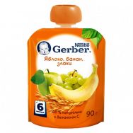 Gerber 90 г пюре (пауч) яблоко, банан, злаки